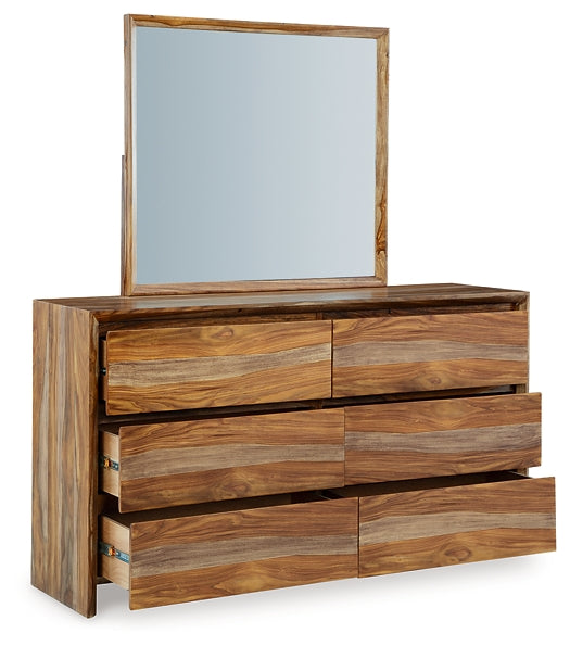 Dressonni King Panel Bed with Mirrored Dresser