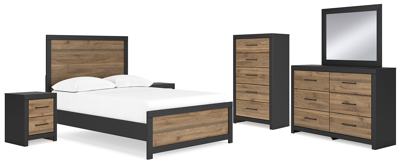 Vertani Full Panel Bed with Mirrored Dresser, Chest and 2 Nightstands