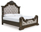 Maylee California King Upholstered Bed with Mirrored Dresser and Nightstand