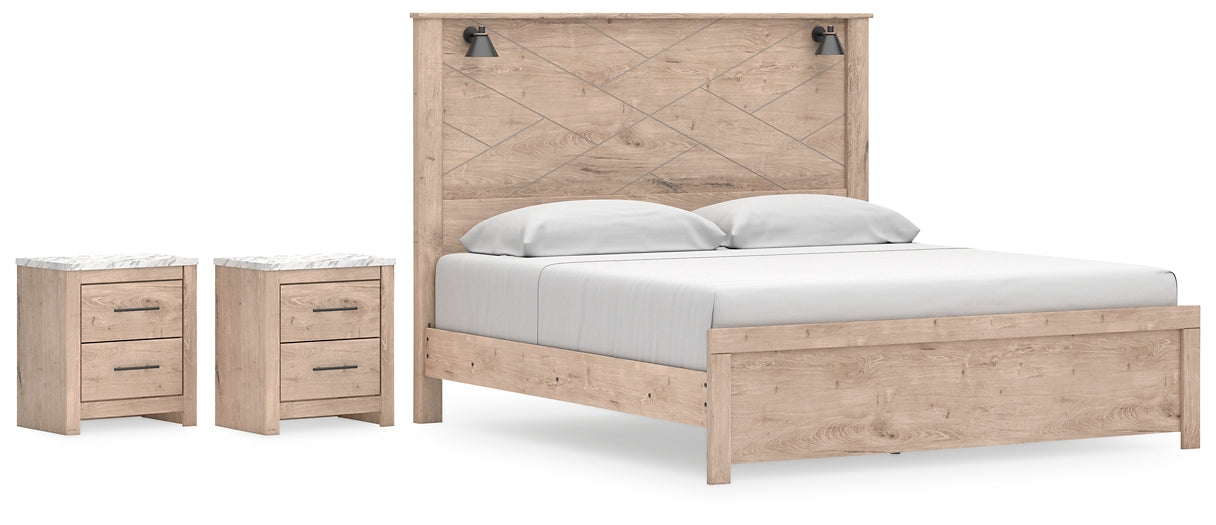 Senniberg King Panel Bed with 2 Nightstands