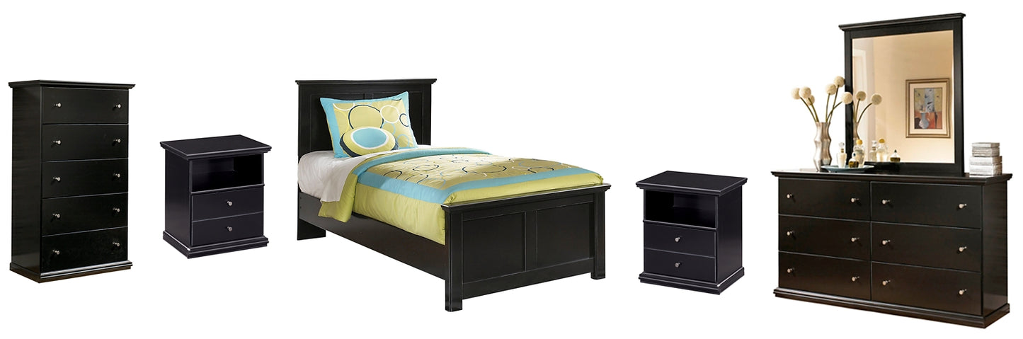 Maribel Twin Panel Bed with Mirrored Dresser, Chest and 2 Nightstands