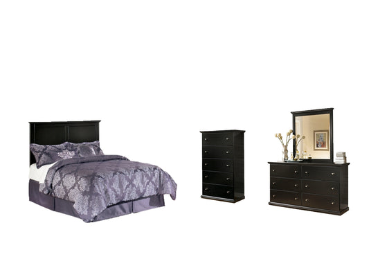 Maribel Full Panel Headboard with Mirrored Dresser and Chest