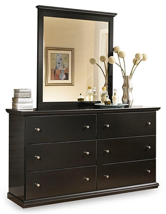 Maribel Queen/Full Panel Headboard with Mirrored Dresser, Chest and Nightstand