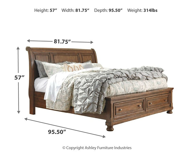 Flynnter  Sleigh Bed With 2 Storage Drawers With Dresser With Dresser