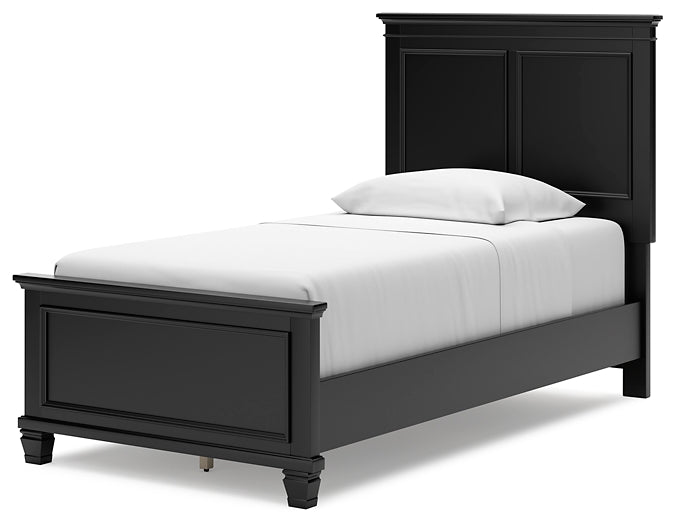 Lanolee Twin Panel Bed with Mirrored Dresser, Chest and Nightstand